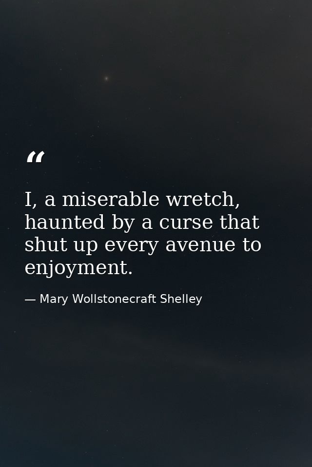 I, a miserable wretch, haunted by a curse that shut up every avenue to enjoyment. — Mary Wollstonecraft Shelley