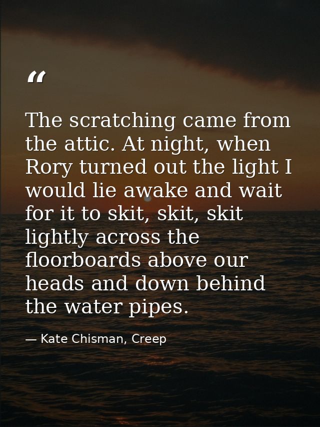 The scratching came from the attic. At night, when Rory turned out the light I would lie awake and wait for it to skit,  — Kate Chisman, Creep