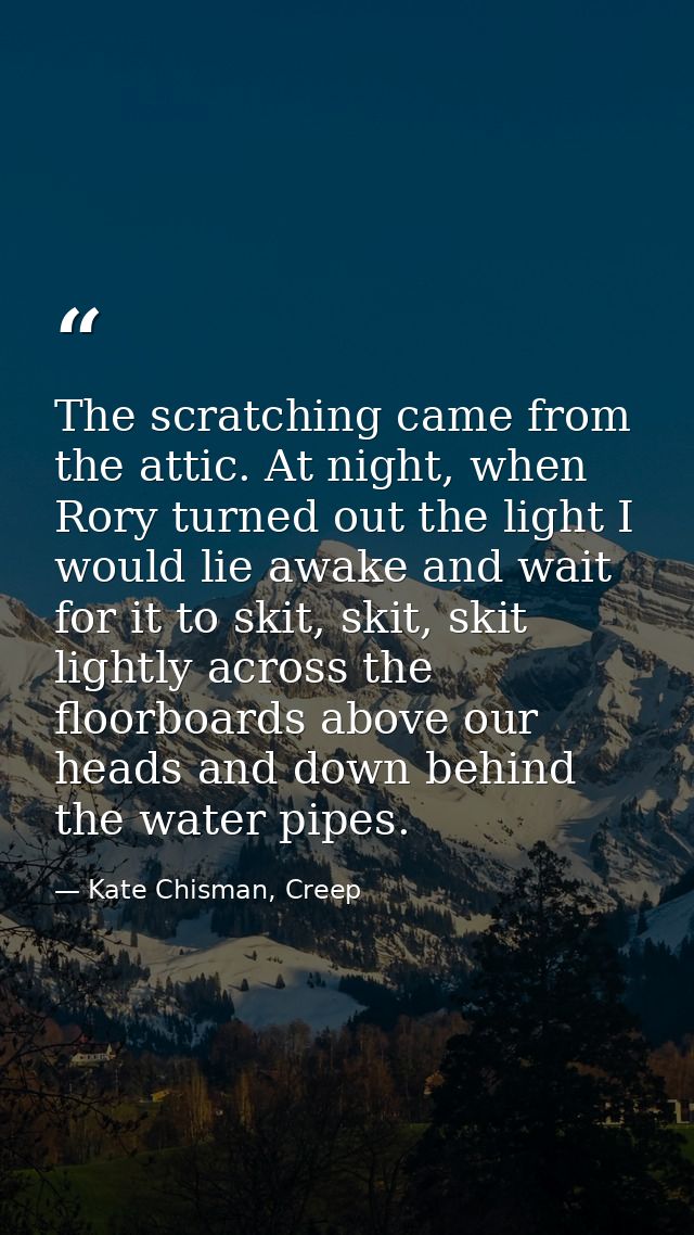 The scratching came from the attic. At night, when Rory turned out the light I would lie awake and wait for it to skit,  — Kate Chisman, Creep