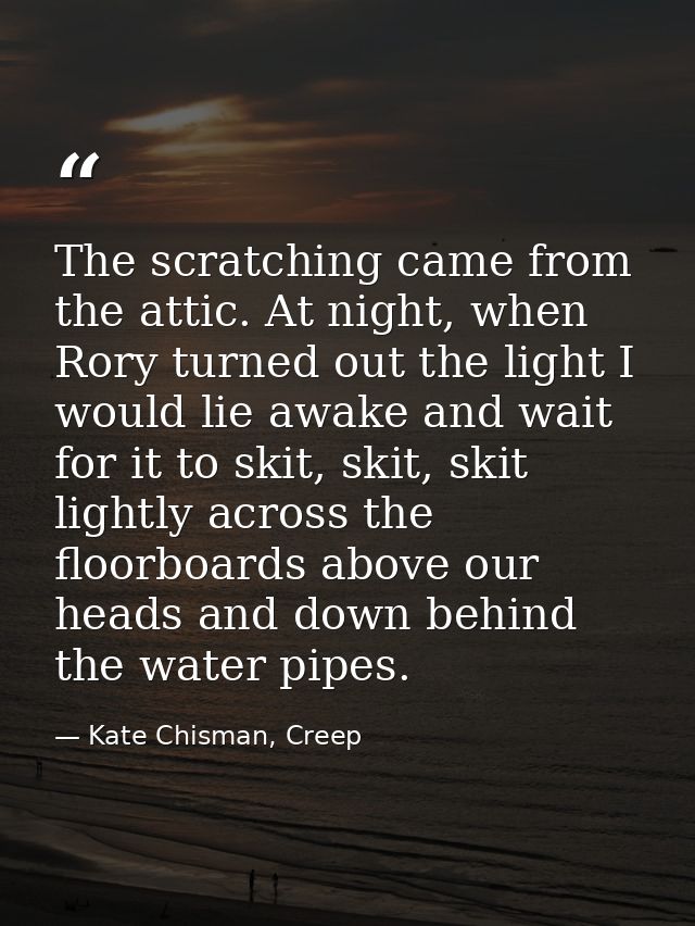The scratching came from the attic. At night, when Rory turned out the light I would lie awake and wait for it to skit,  — Kate Chisman, Creep