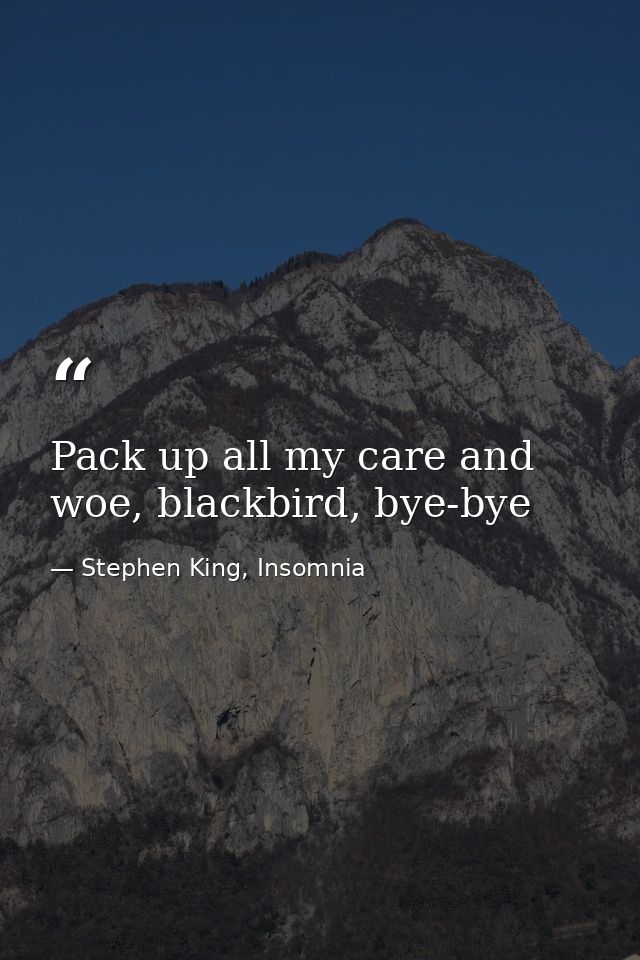 Pack up all my care and woe, blackbird, bye-bye — Stephen King, Insomnia