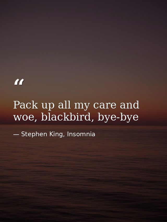 Pack up all my care and woe, blackbird, bye-bye — Stephen King, Insomnia