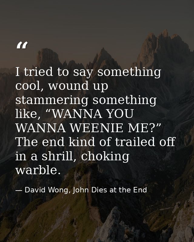 I tried to say something cool, wound up stammering something like, “WANNA YOU WANNA WEENIE ME?” The end kind of trailed  — David Wong, John Dies at the End