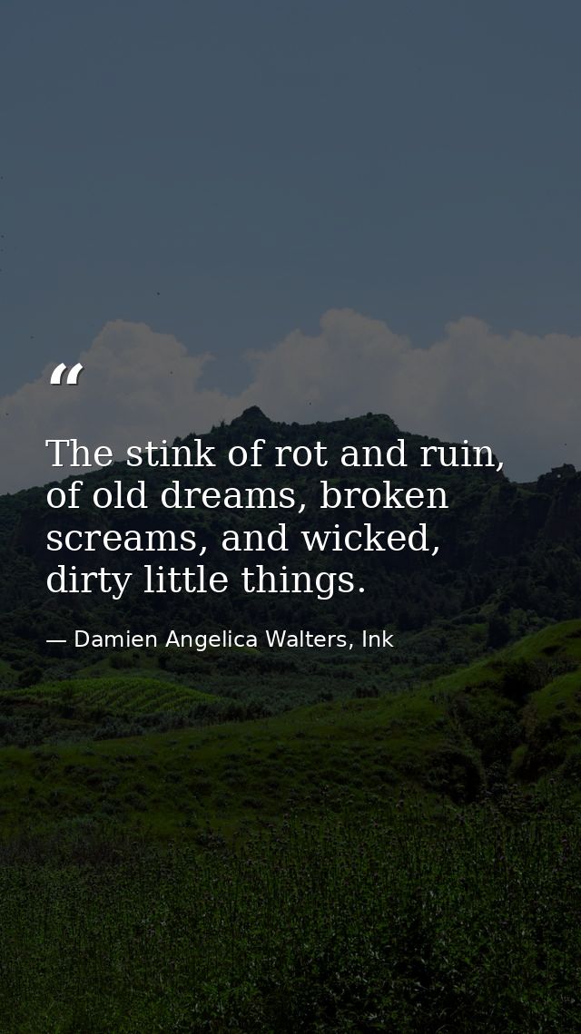 The stink of rot and ruin, of old dreams, broken screams, and wicked, dirty little things. — Damien Angelica Walters, Ink