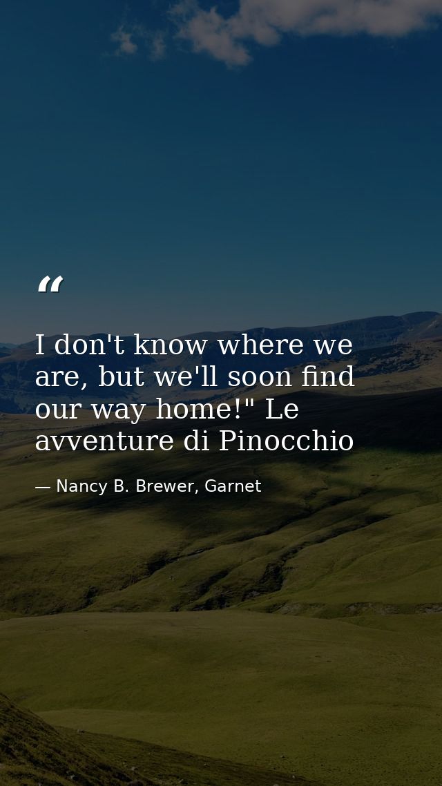 I don't know where we are, but we'll soon find our way home!" Le avventure di Pinocchio — Nancy B. Brewer, Garnet