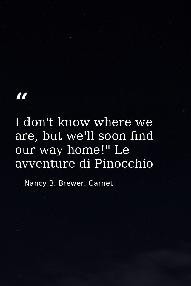 I don't know where we are, but we'll soon find our way home!" Le avventure di Pinocchio — Nancy B. Brewer, Garnet