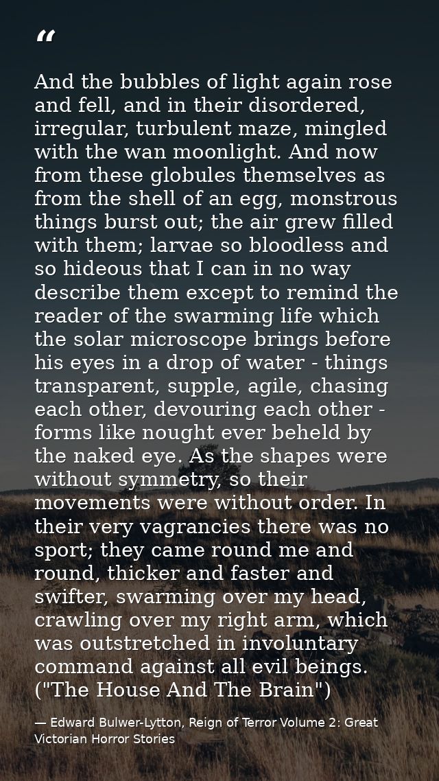 And the bubbles of light again rose and fell, and in their disordered, irregular, turbulent maze, mingled with the wan m — Edward Bulwer-Lytton, Reign of Terror Volume 2: Great Victorian Horror Stories