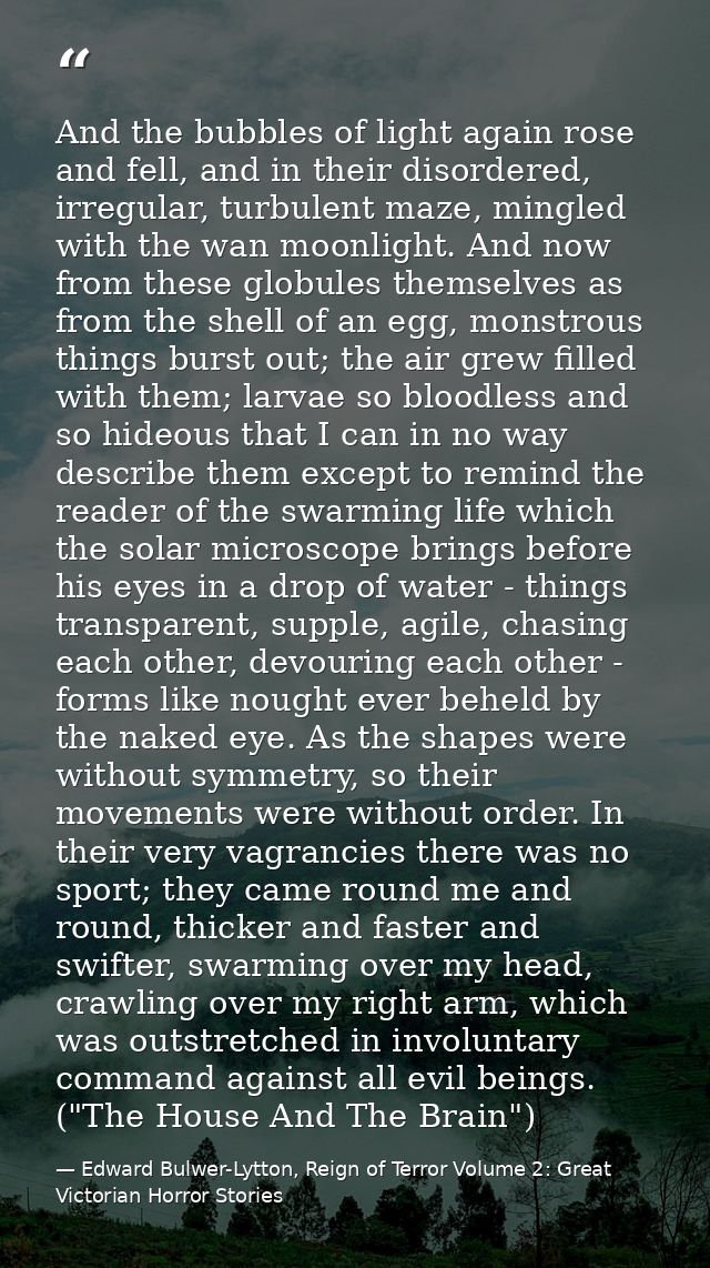 And the bubbles of light again rose and fell, and in their disordered, irregular, turbulent maze, mingled with the wan m — Edward Bulwer-Lytton, Reign of Terror Volume 2: Great Victorian Horror Stories