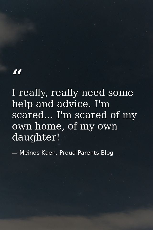 I really, really need some help and advice. I'm scared... I'm scared of my own home, of my own daughter! — Meinos Kaen, Proud Parents Blog