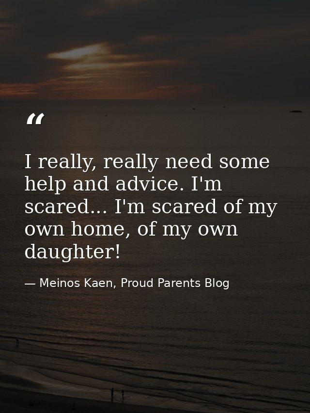 I really, really need some help and advice. I'm scared... I'm scared of my own home, of my own daughter! — Meinos Kaen, Proud Parents Blog