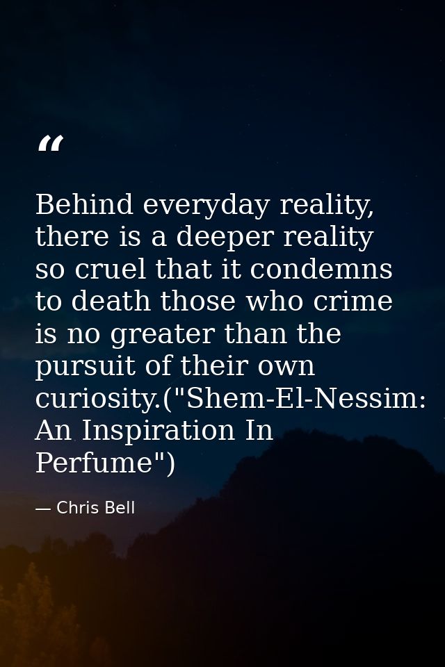 Behind everyday reality, there is a deeper reality so cruel that it condemns to death those who crime is no greater than — Chris Bell