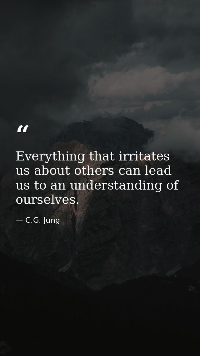 Everything that irritates us about others can lead us to an understanding of ourselves. — C.G. Jung