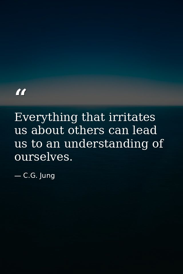 Everything that irritates us about others can lead us to an understanding of ourselves. — C.G. Jung