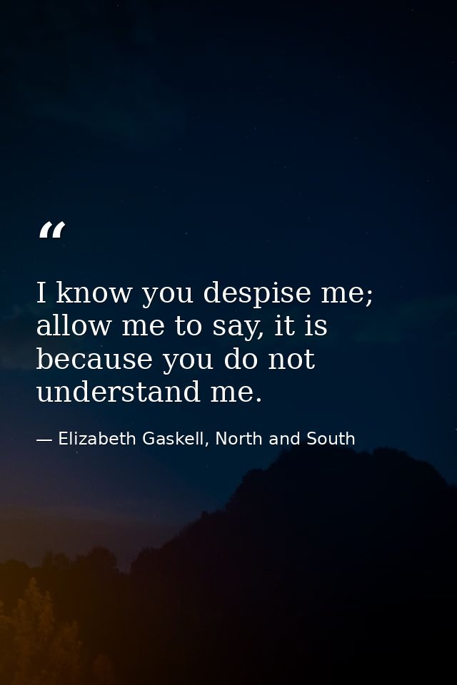 I know you despise me; allow me to say, it is because you do not understand me. — Elizabeth Gaskell, North and South
