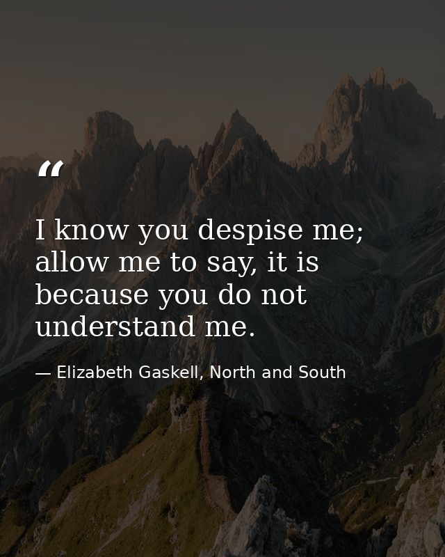 I know you despise me; allow me to say, it is because you do not understand me. — Elizabeth Gaskell, North and South
