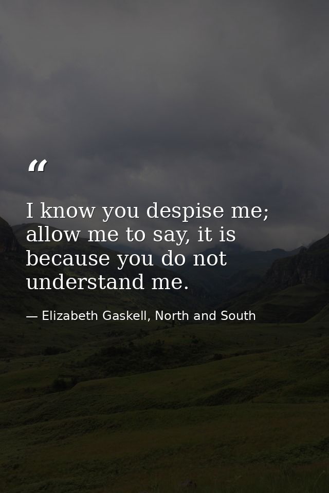I know you despise me; allow me to say, it is because you do not understand me. — Elizabeth Gaskell, North and South