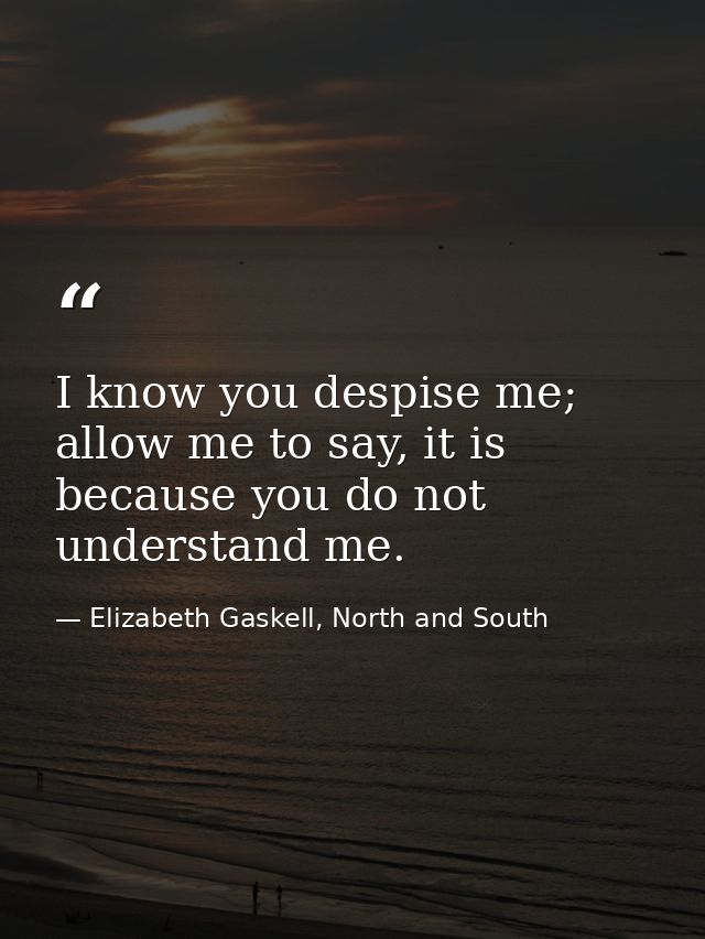 I know you despise me; allow me to say, it is because you do not understand me. — Elizabeth Gaskell, North and South