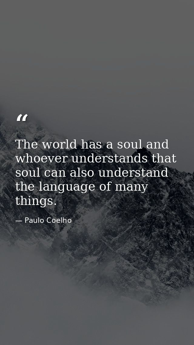 The world has a soul and whoever understands that soul can also understand the language of many things. — Paulo Coelho