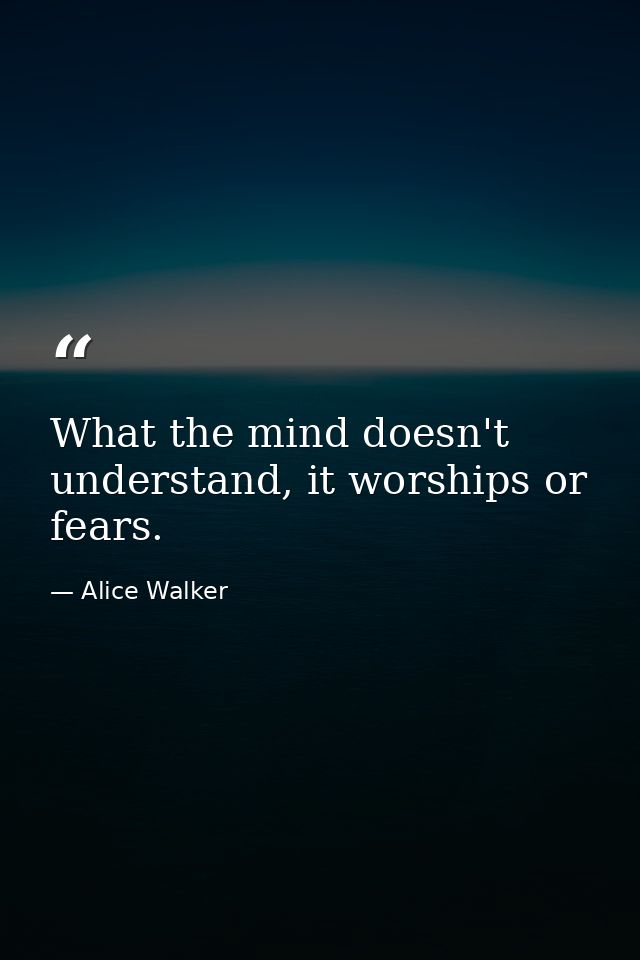 What the mind doesn't understand, it worships or fears. — Alice Walker