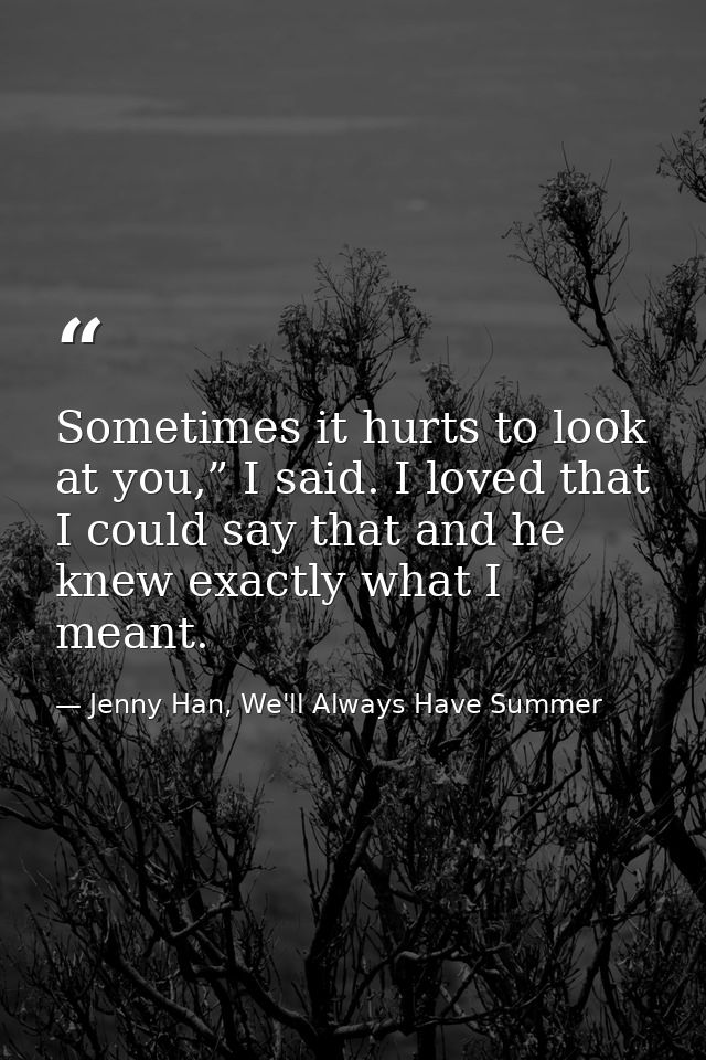 Sometimes it hurts to look at you,” I said. I loved that I could say that and he knew exactly what I meant. — Jenny Han, We'll Always Have Summer