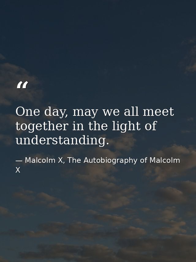 One day, may we all meet together in the light of understanding. — Malcolm X, The Autobiography of Malcolm X