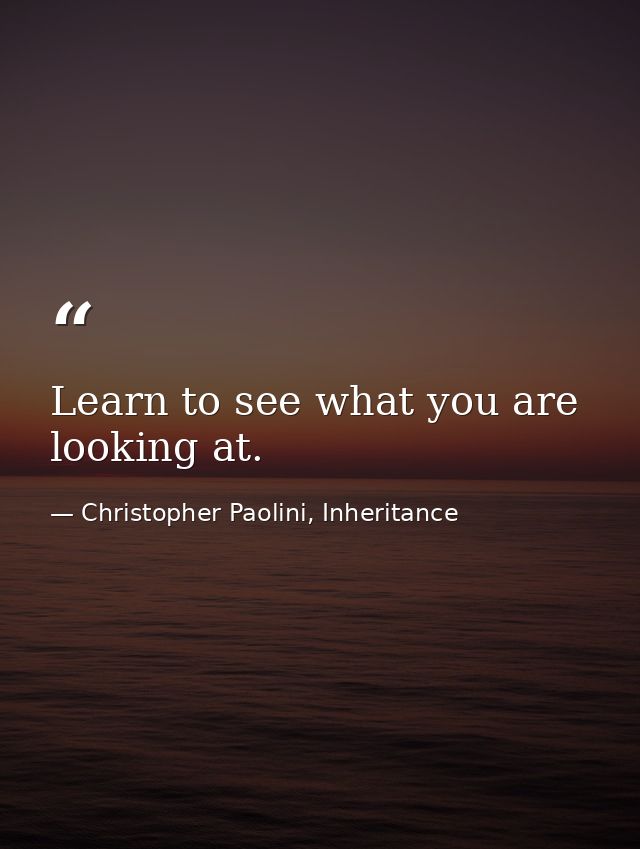 Learn to see what you are looking at. — Christopher Paolini, Inheritance