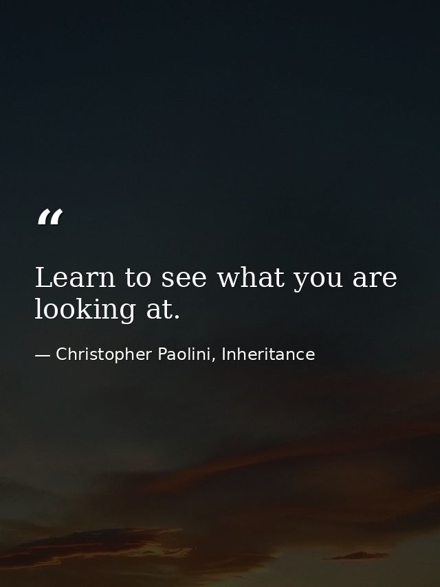 Learn to see what you are looking at. — Christopher Paolini, Inheritance