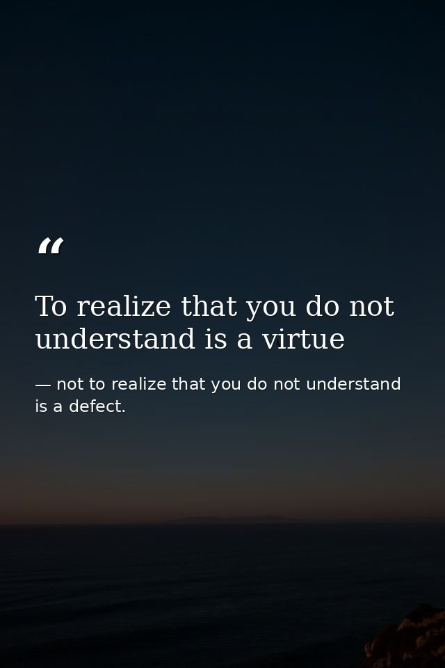 To realize that you do not understand is a virtue — not to realize that you do not understand is a defect.