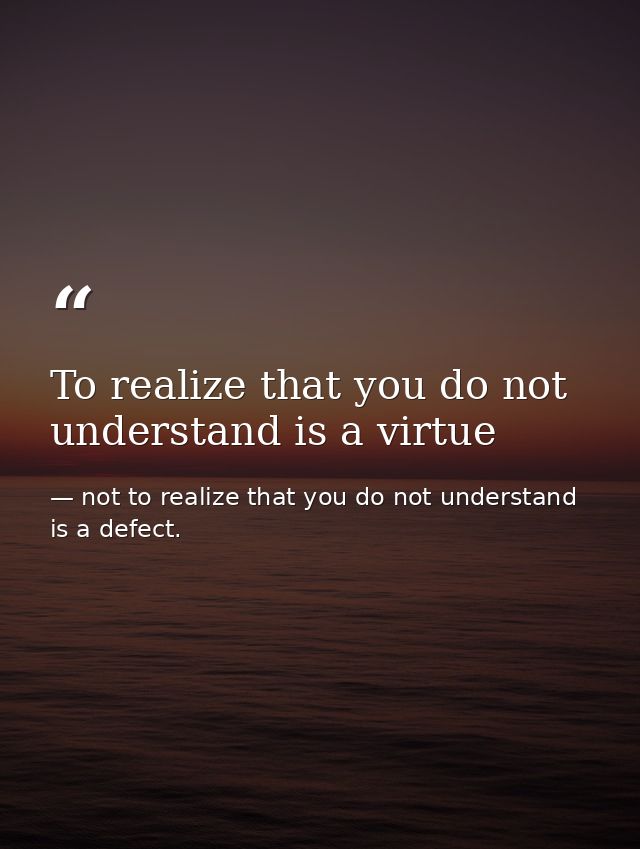 To realize that you do not understand is a virtue — not to realize that you do not understand is a defect.