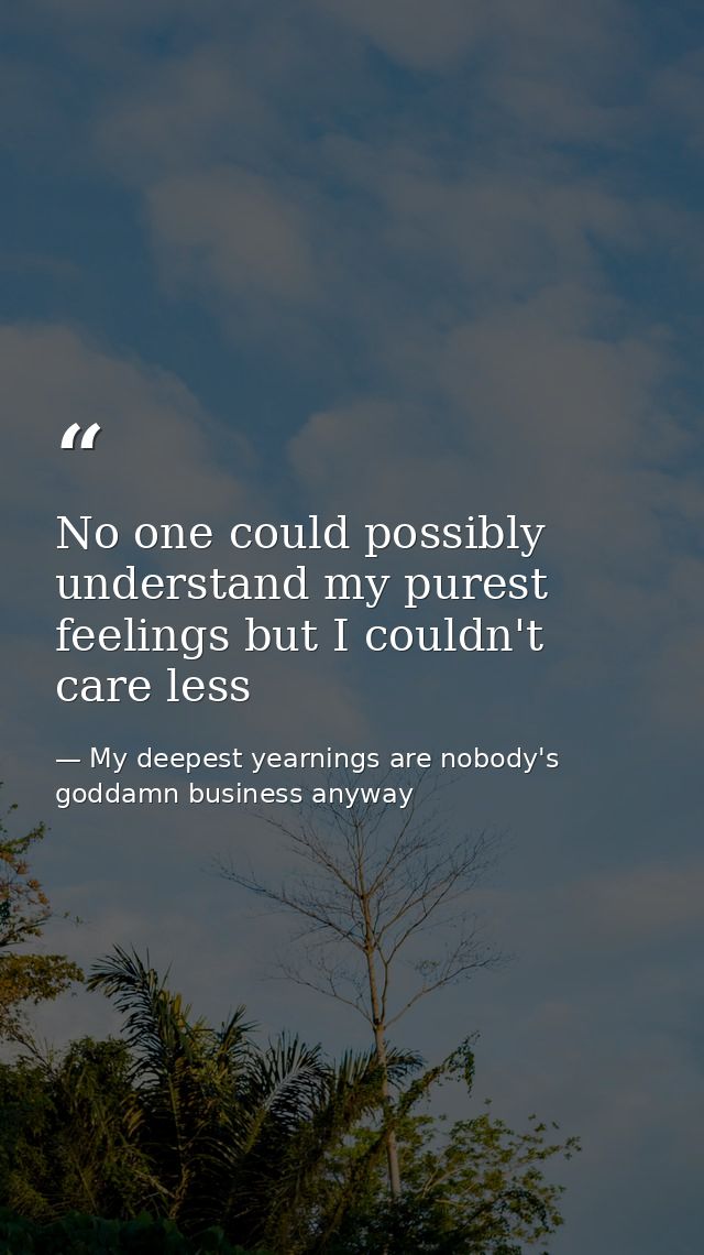 No one could possibly understand my purest feelings but I couldn't care less — My deepest yearnings are nobody's goddamn business anyway