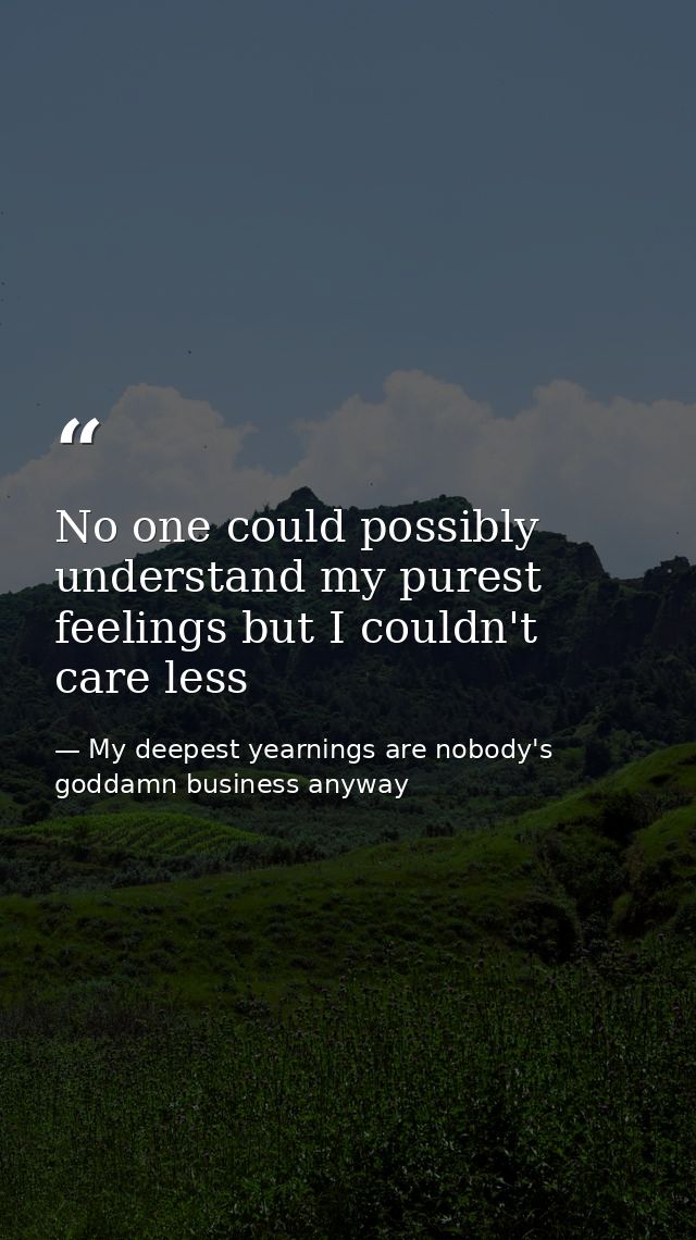 No one could possibly understand my purest feelings but I couldn't care less — My deepest yearnings are nobody's goddamn business anyway