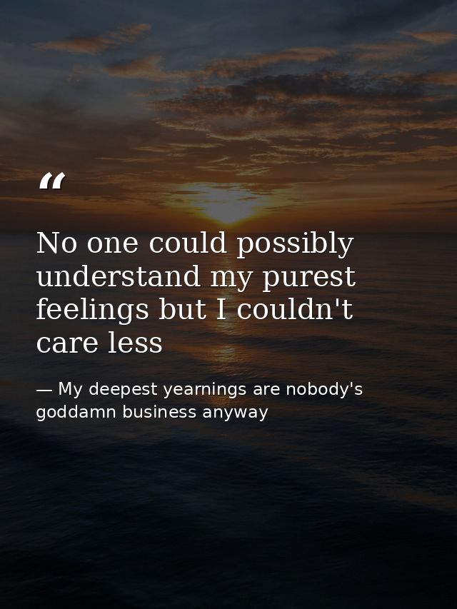 No one could possibly understand my purest feelings but I couldn't care less — My deepest yearnings are nobody's goddamn business anyway