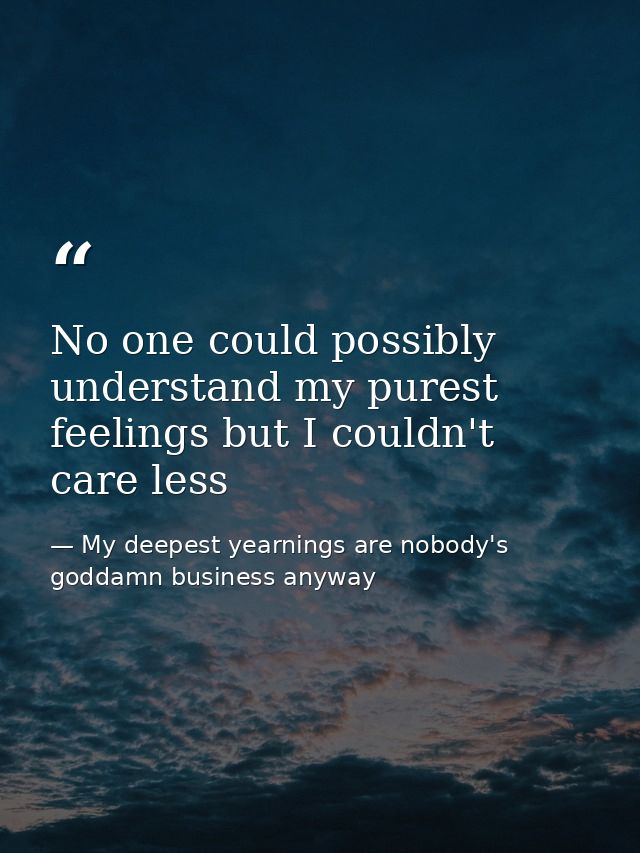 No one could possibly understand my purest feelings but I couldn't care less — My deepest yearnings are nobody's goddamn business anyway