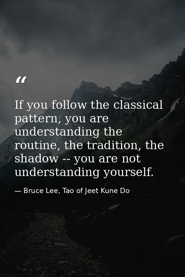 If you follow the classical pattern, you are understanding the routine, the tradition, the shadow -- you are not underst — Bruce Lee, Tao of Jeet Kune Do