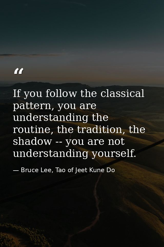 If you follow the classical pattern, you are understanding the routine, the tradition, the shadow -- you are not underst — Bruce Lee, Tao of Jeet Kune Do
