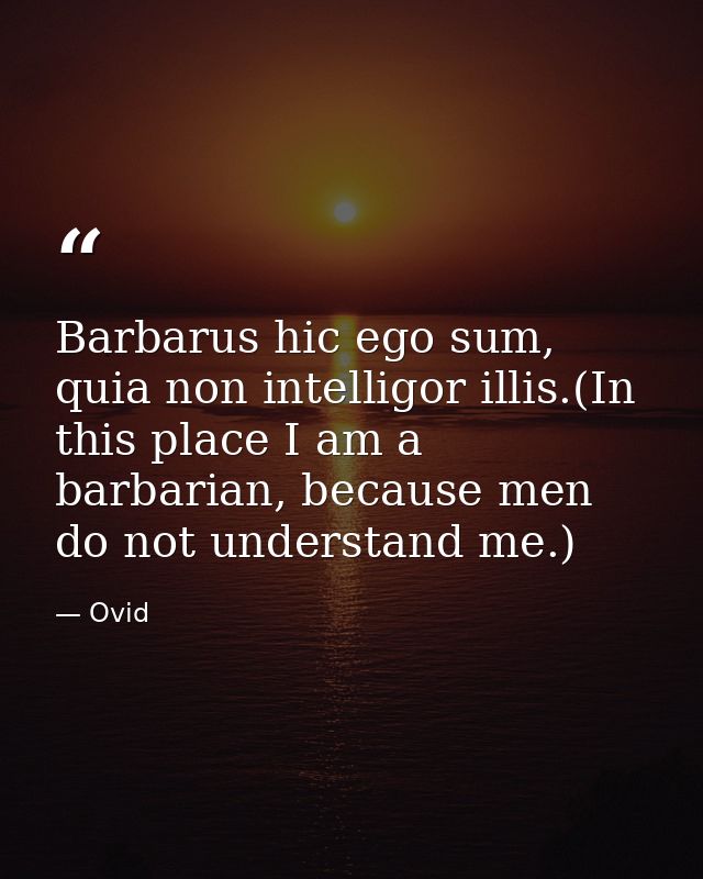 Barbarus hic ego sum, quia non intelligor illis.(In this place I am a barbarian, because men do not understand me.) — Ovid