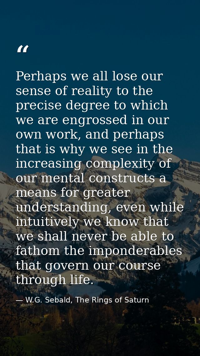 Perhaps we all lose our sense of reality to the precise degree to which we are engrossed in our own work, and perhaps th — W.G. Sebald, The Rings of Saturn