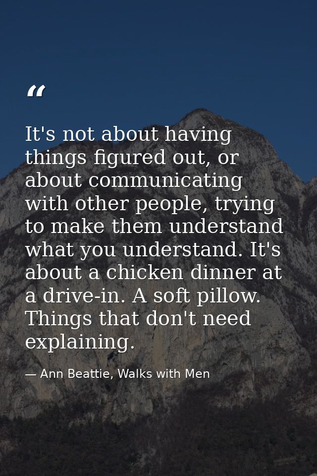 It's not about having things figured out, or about communicating with other people, trying to make them understand what  — Ann Beattie, Walks with Men