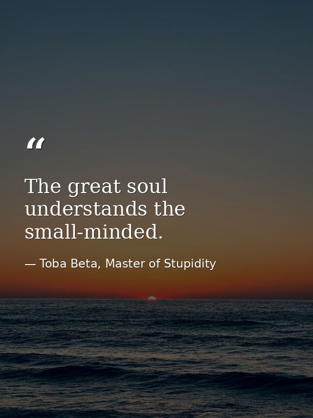 The great soul understands the small-minded. — Toba Beta, Master of Stupidity