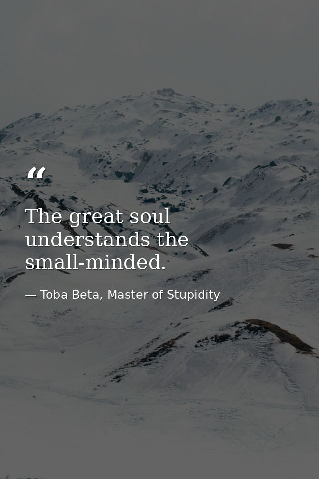 The great soul understands the small-minded. — Toba Beta, Master of Stupidity