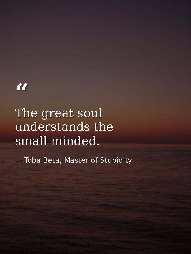 The great soul understands the small-minded. — Toba Beta, Master of Stupidity