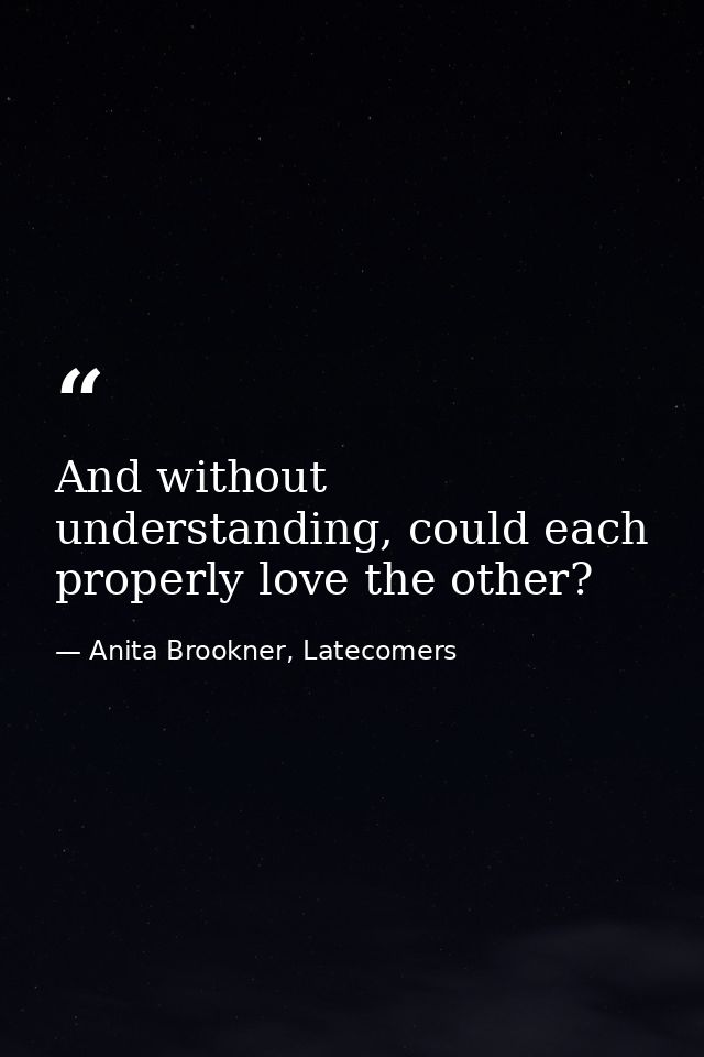 And without understanding, could each properly love the other? — Anita Brookner, Latecomers