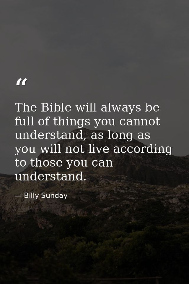 The Bible will always be full of things you cannot understand, as long as you will not live according to those you can u — Billy Sunday