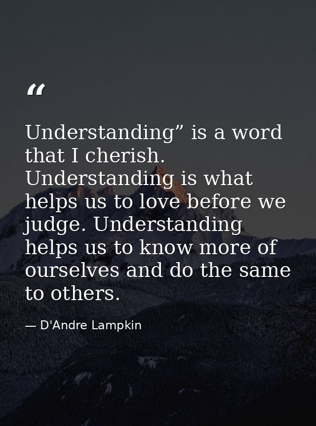 Understanding” is a word that I cherish. Understanding is what helps us to love before we judge. Understanding helps us  — D'Andre Lampkin