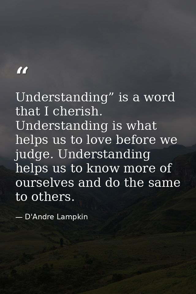 Understanding” is a word that I cherish. Understanding is what helps us to love before we judge. Understanding helps us  — D'Andre Lampkin