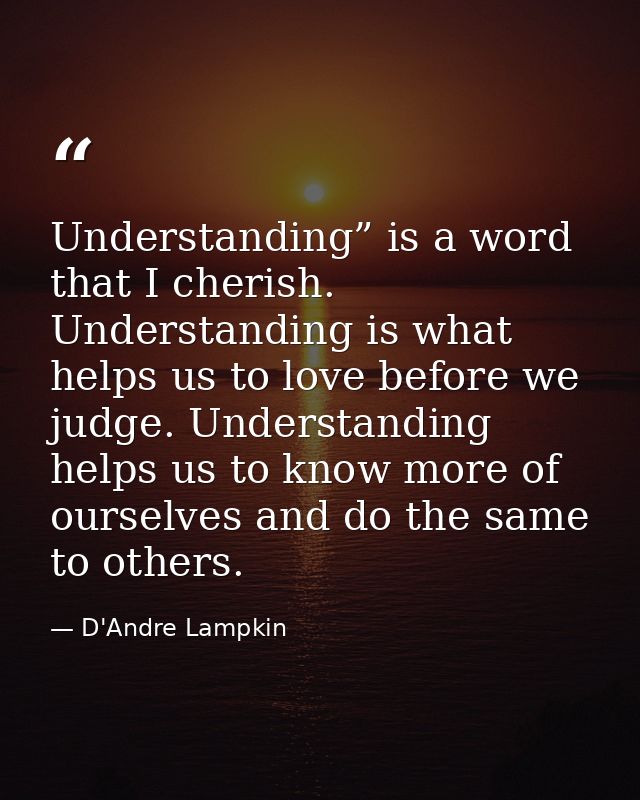 Understanding” is a word that I cherish. Understanding is what helps us to love before we judge. Understanding helps us  — D'Andre Lampkin