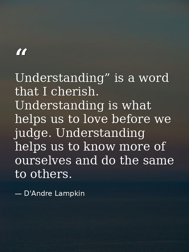 Understanding” is a word that I cherish. Understanding is what helps us to love before we judge. Understanding helps us  — D'Andre Lampkin