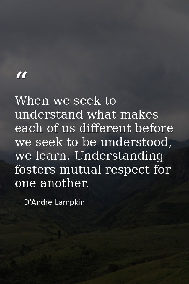 When we seek to understand what makes each of us different before we seek to be understood, we learn. Understanding fost — D'Andre Lampkin