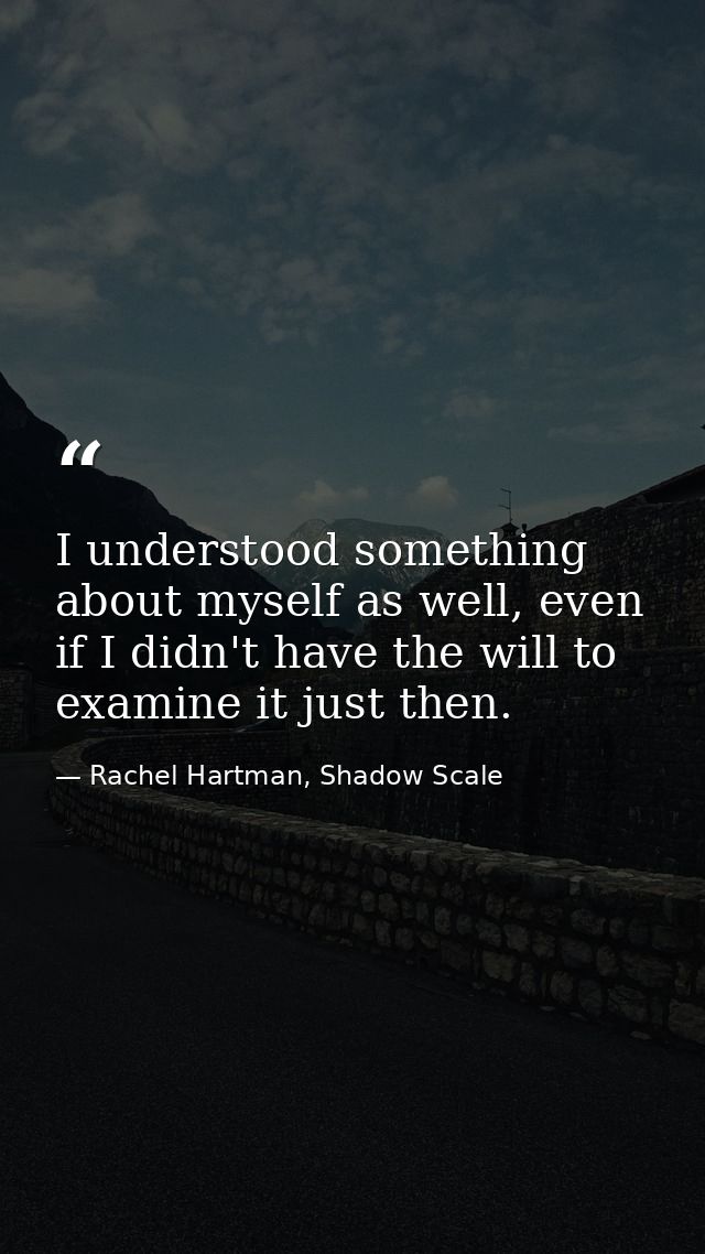 I understood something about myself as well, even if I didn't have the will to examine it just then. — Rachel Hartman, Shadow Scale
