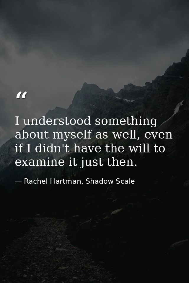I understood something about myself as well, even if I didn't have the will to examine it just then. — Rachel Hartman, Shadow Scale
